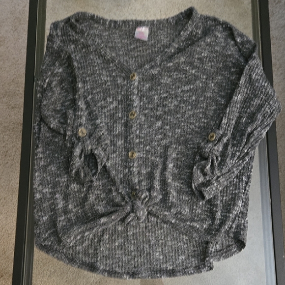 No Boundaries Cozy Gray Button-Up Knit Top - Picture 1 of 5